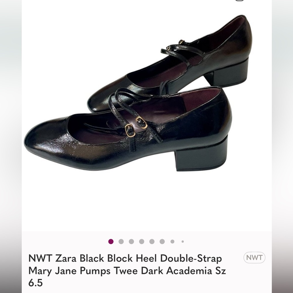 NWT Zara Black Block Heel Double-Strap Mary Jane Pumps Twee Dark Academia Sz 6.5
